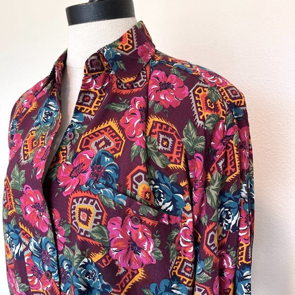 NWT 90's Funky Floral Aztec Long Sleeve Shirt - Size Medium - Ilio - Picture 4 of 8